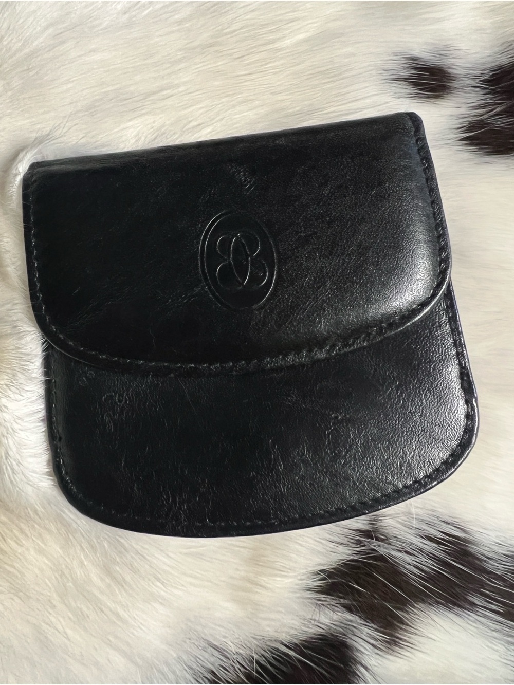 Vintage Buxton Black Leather Coin Pouch with Gold Snap